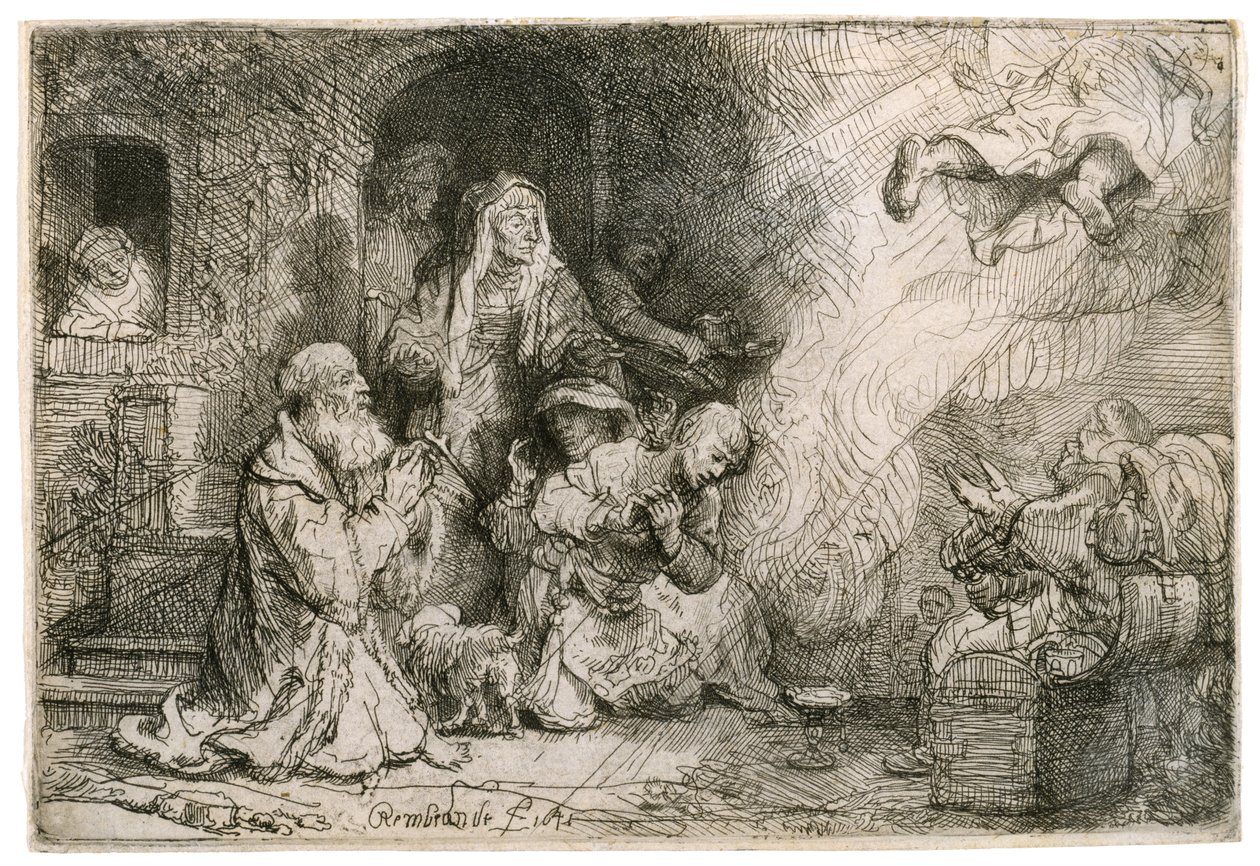 O anjo que parte da família de Tobias, 1641 de Rembrandt van Rijn