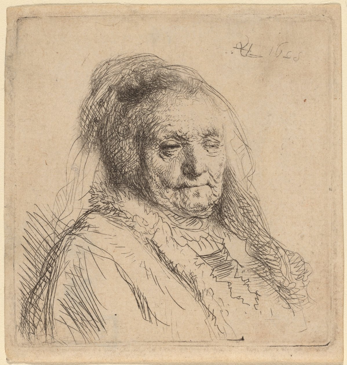 A mãe, cabeça e busto do artista de Rembrandt van Rijn