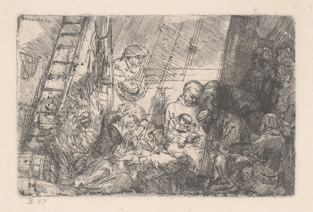 A circuncisão no estábulo, 1646-54 (tinta no papel) de Rembrandt van Rijn