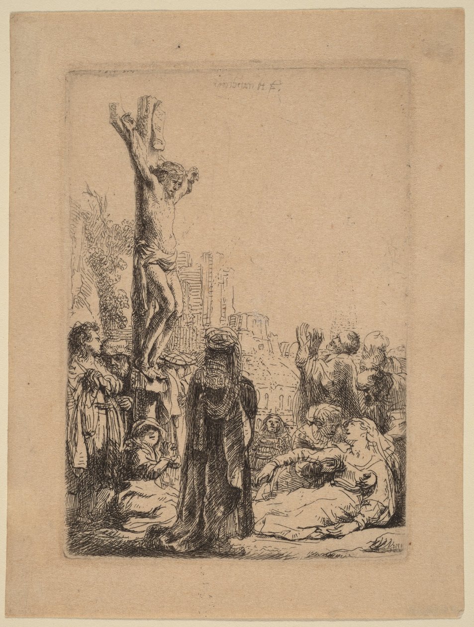 A Crucificação: Quadro Pequeno de Rembrandt van Rijn