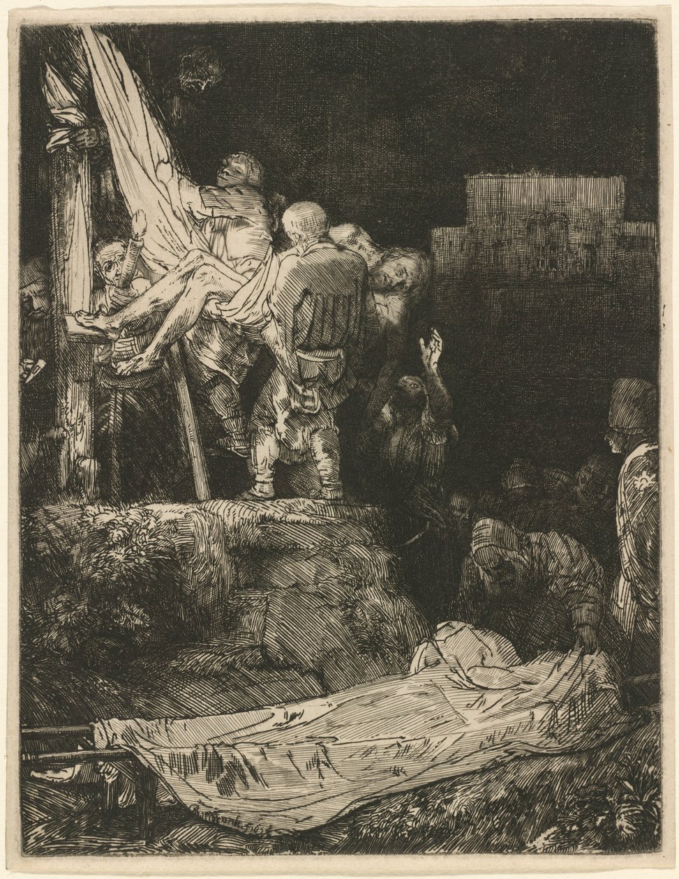A Descida da Cruz à Luz das Tochas de Rembrandt van Rijn