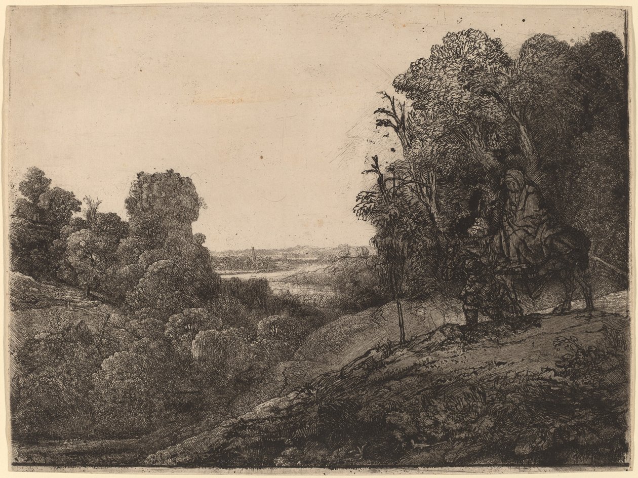 A fuga para o Egito: alterada de Seghers de Rembrandt van Rijn