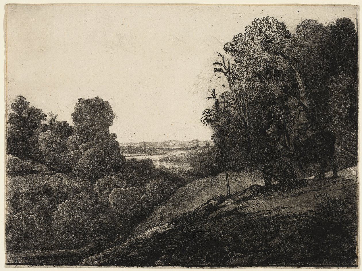 A fuga para o Egito: alterada de Seghers de Rembrandt van Rijn