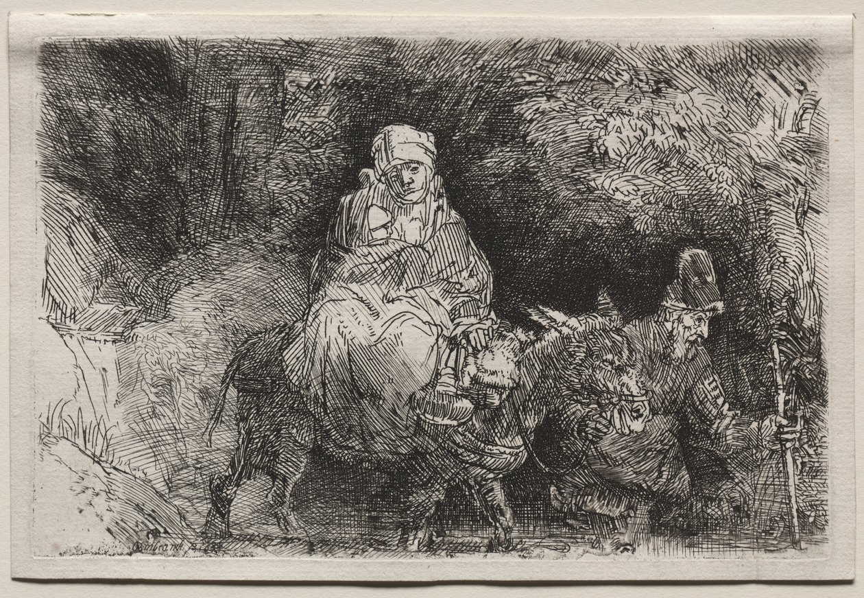 A fuga para o Egito: atravessando um ribeiro, 1654. de Rembrandt van Rijn