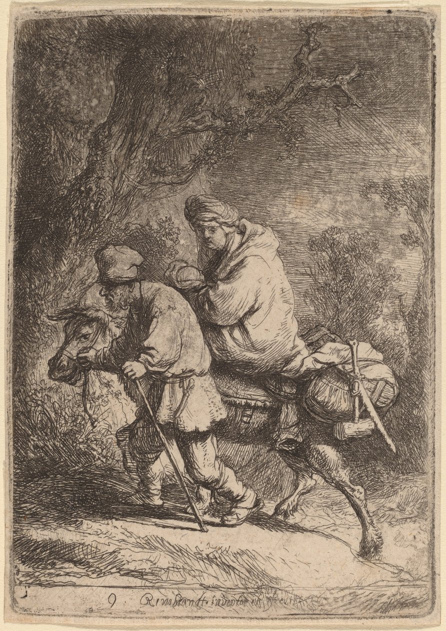 A Fuga para o Egito: Pequena de Rembrandt van Rijn