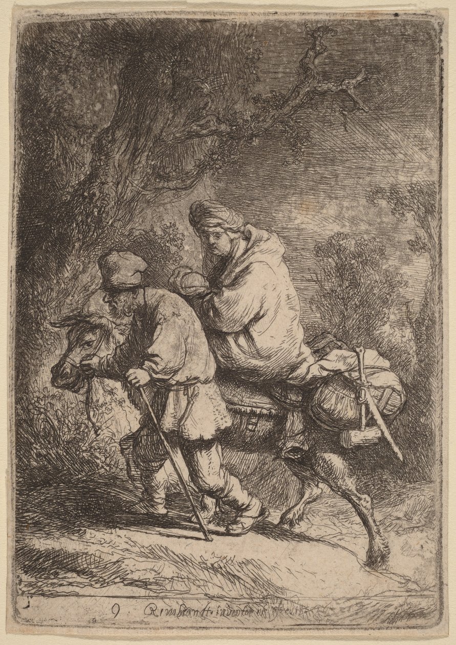 A Fuga para o Egito: Pequeno de Rembrandt van Rijn
