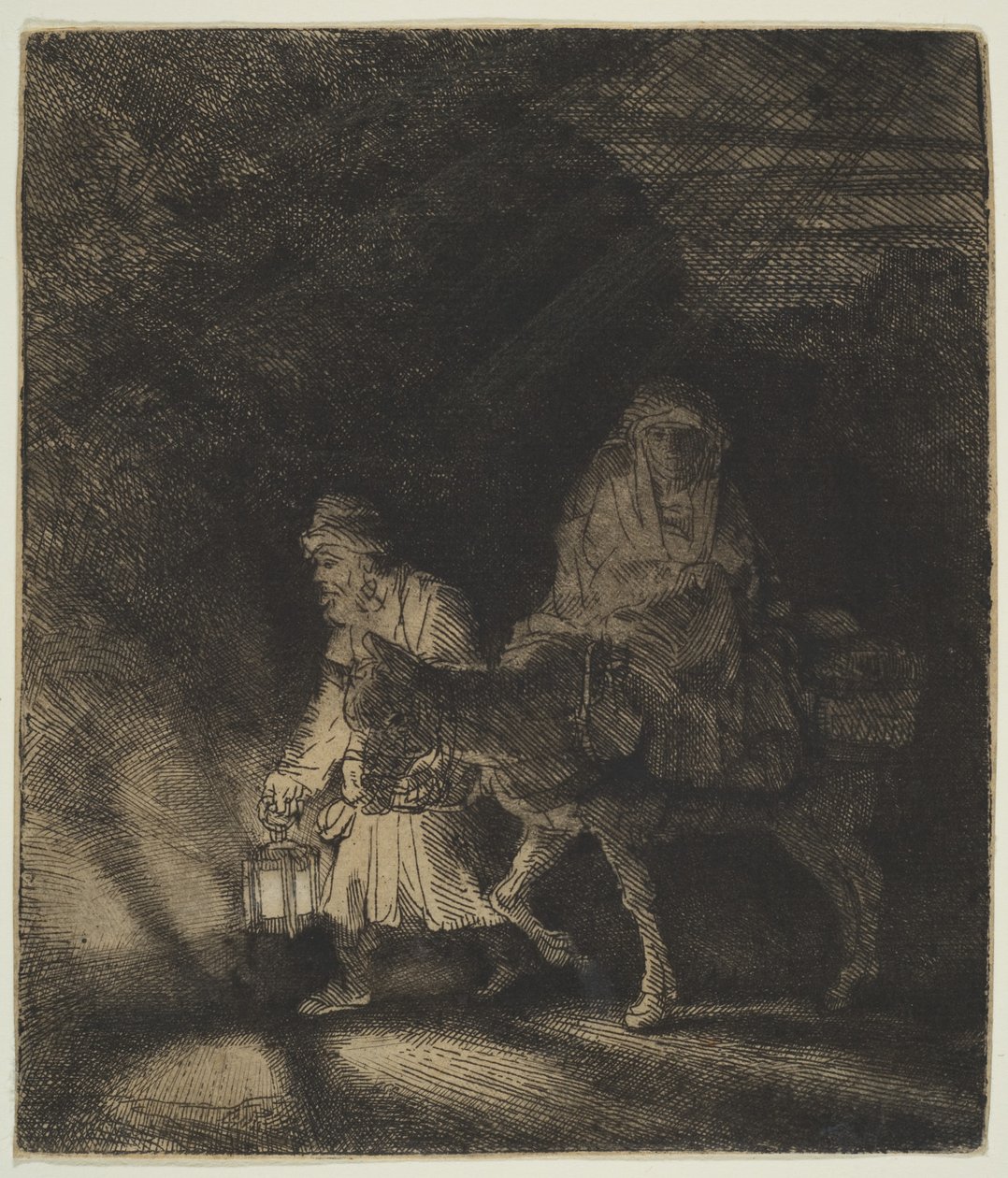 A fuga para o Egito: um pedaço da noite, 1651. de Rembrandt van Rijn