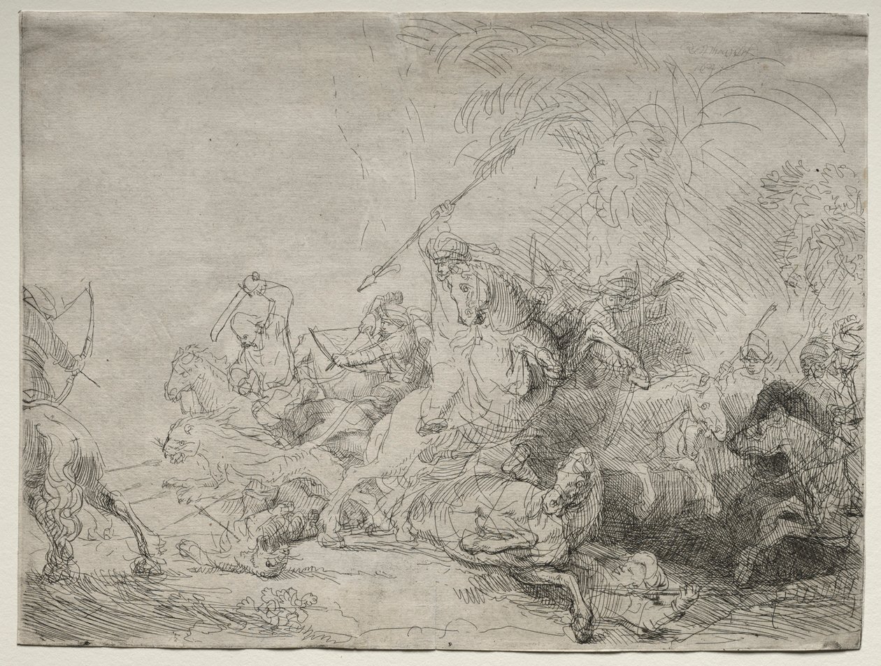A Grande Caça ao Leão, 1641. de Rembrandt van Rijn