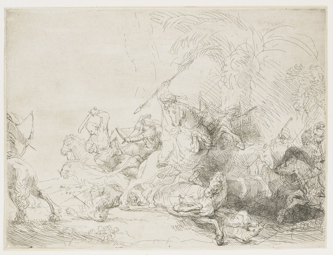 A grande caça ao leão, 1641 de Rembrandt van Rijn