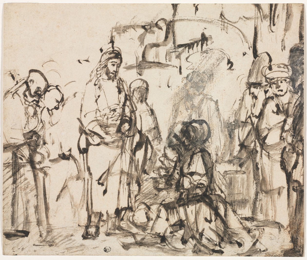 O encontro de Cristo com Marta e Maria após a morte de Lázaro de Rembrandt van Rijn