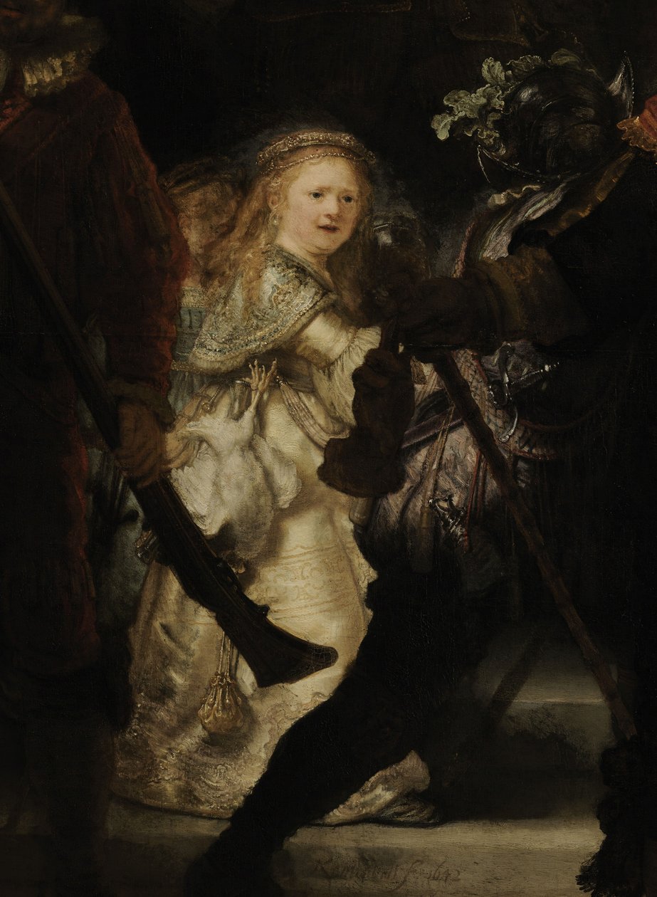 O detalhe do relógio noturno, 1642 de Rembrandt van Rijn