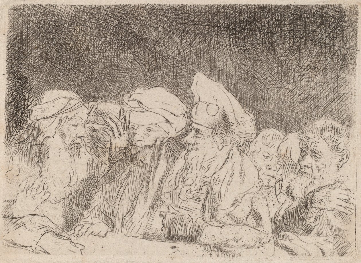 Os Fariseus Debatendo Fragmento da Impressão dos Cem Florins, c. 1649. de Rembrandt van Rijn