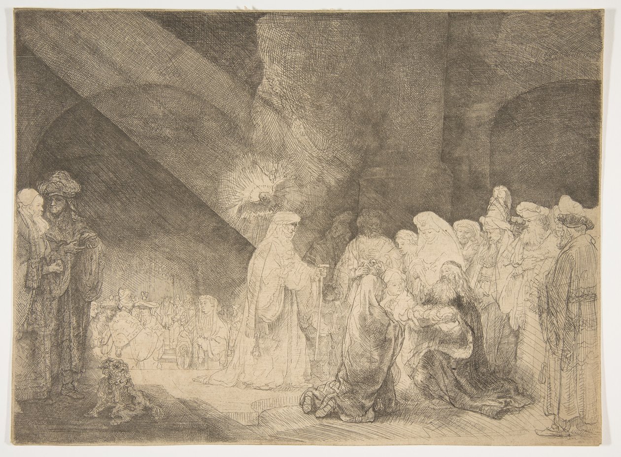 A apresentação no templo: Prato oblongo. de Rembrandt van Rijn