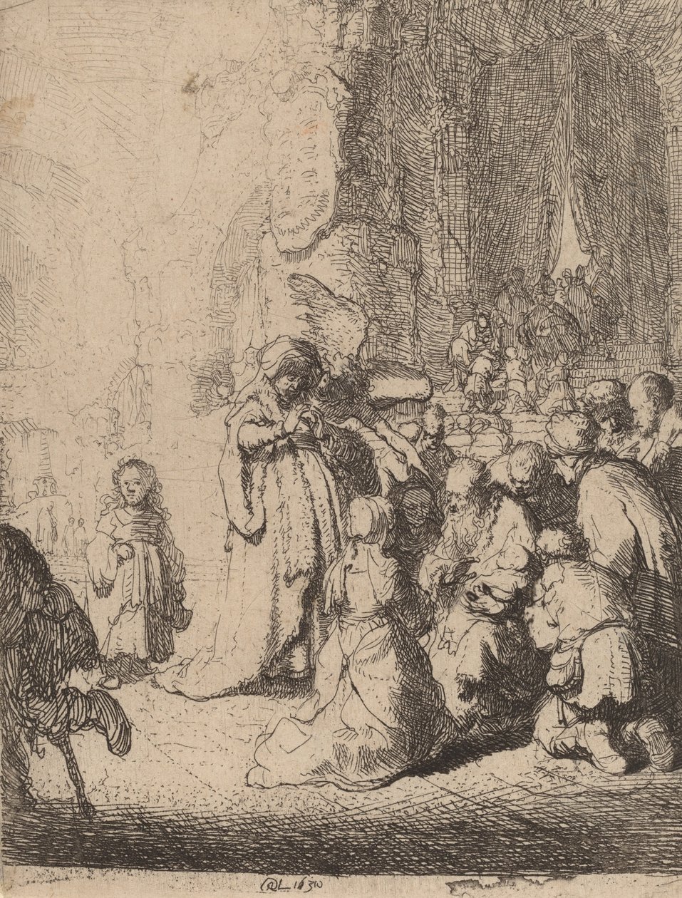 A Apresentação no Templo com o Anjo: Prato Pequeno, 1630. de Rembrandt van Rijn
