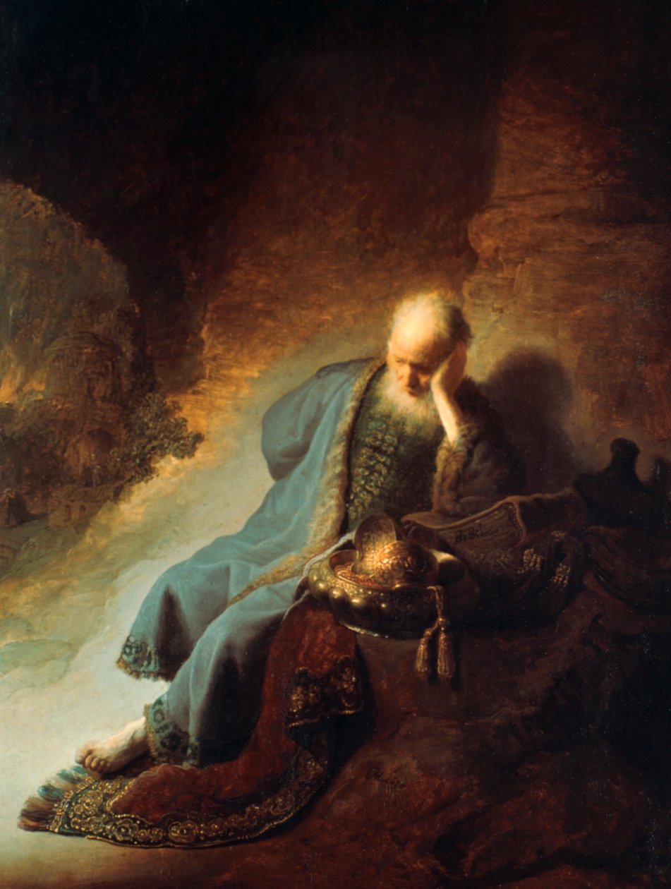 O Profeta Jeremias Lamentando a Destruição de Jerusalém, 1630 de Rembrandt van Rijn