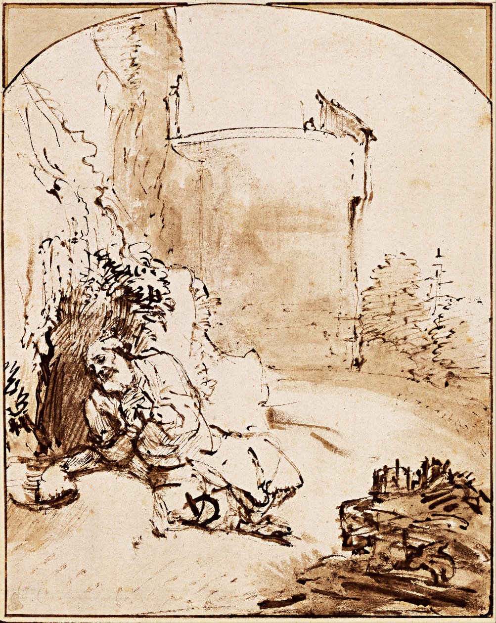 O Profeta Jonas diante dos Muros de Nínive, ca 1651 de Rembrandt van Rijn