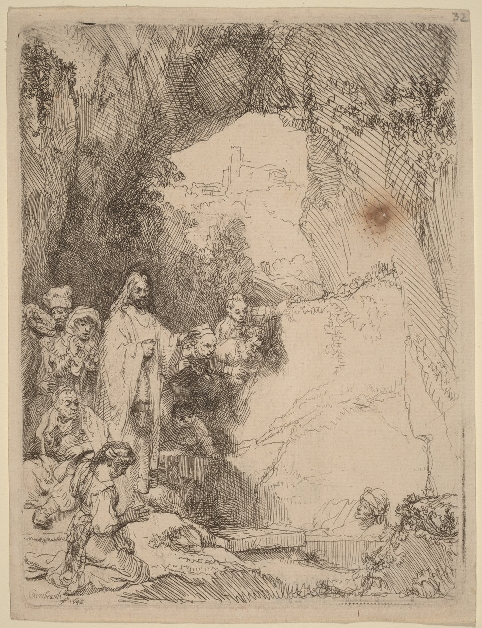 A Ressurreição de Lázaro: Prato Pequeno de Rembrandt van Rijn