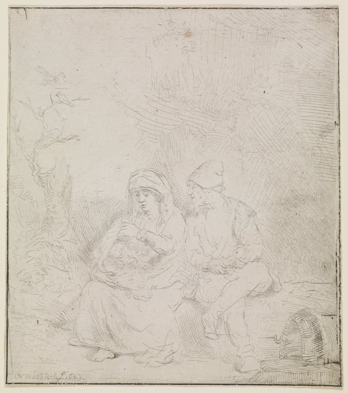 O Descanso durante o Voo (ligeiramente gravado) de Rembrandt van Rijn
