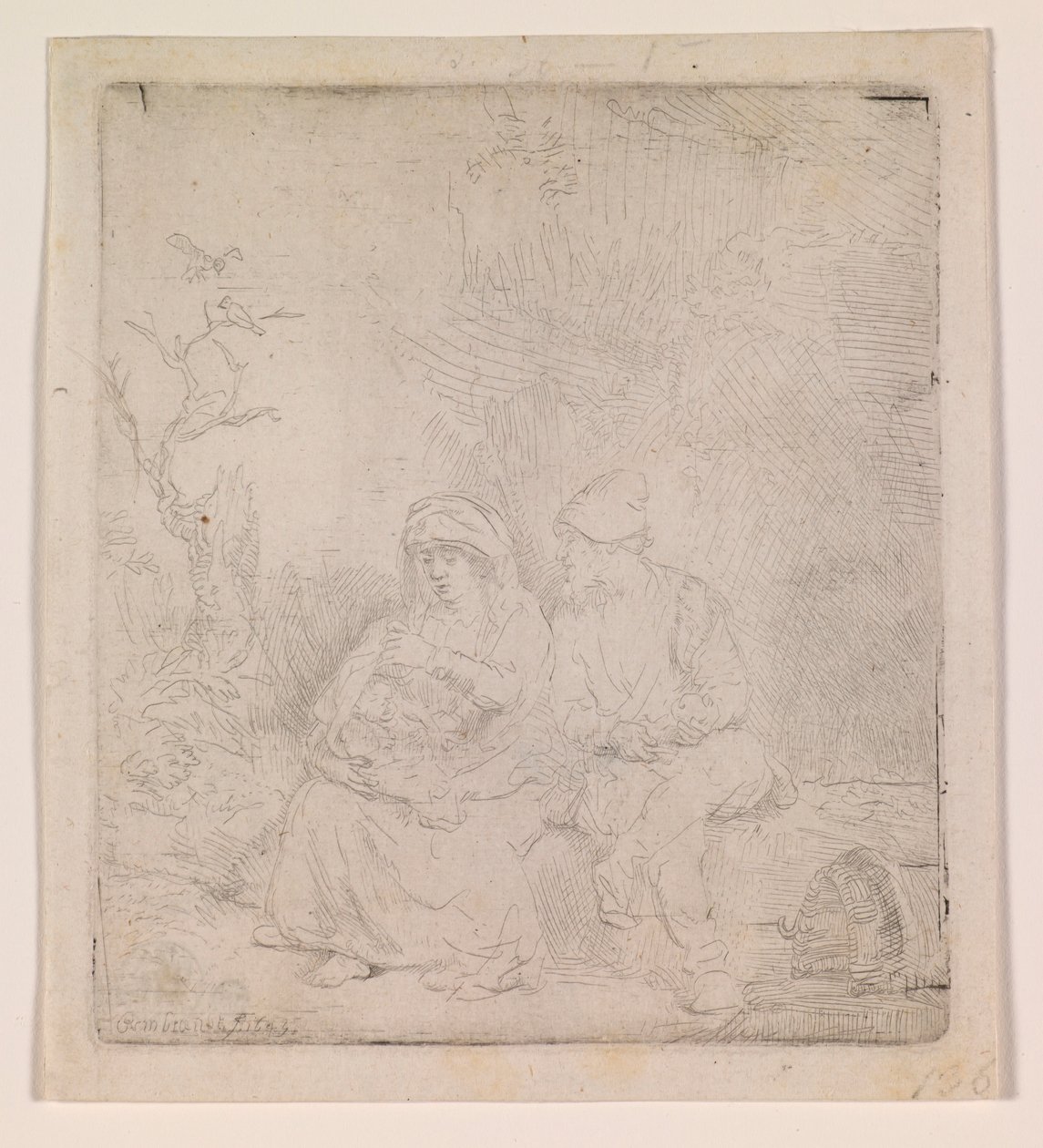 O Descanso durante o Voo (ligeiramente gravado) de Rembrandt van Rijn