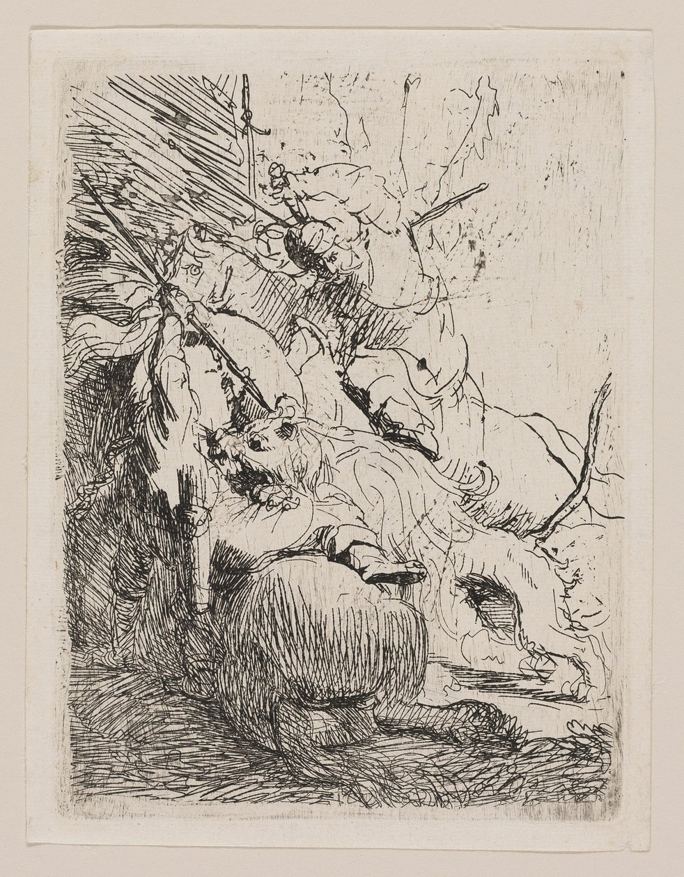 A pequena caça ao leão (com um leão) de Rembrandt van Rijn