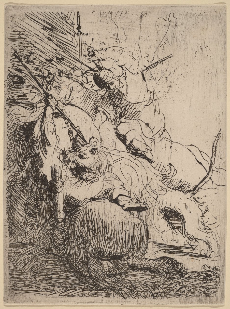 A Caça ao Pequeno Leão (com um leão) de Rembrandt van Rijn