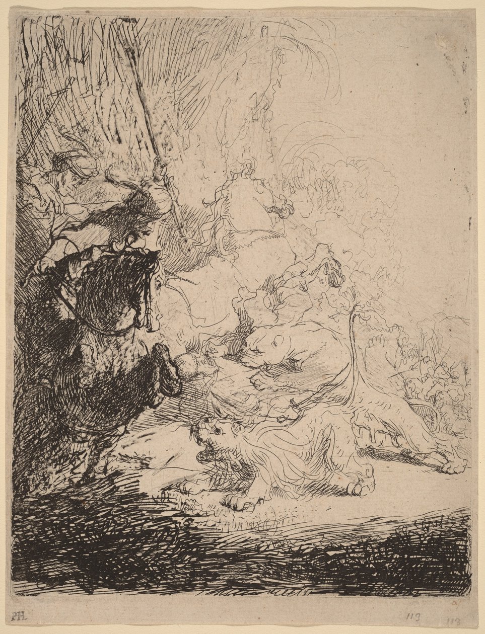 A Caça ao Pequeno Leão (com Dois Leões) de Rembrandt van Rijn