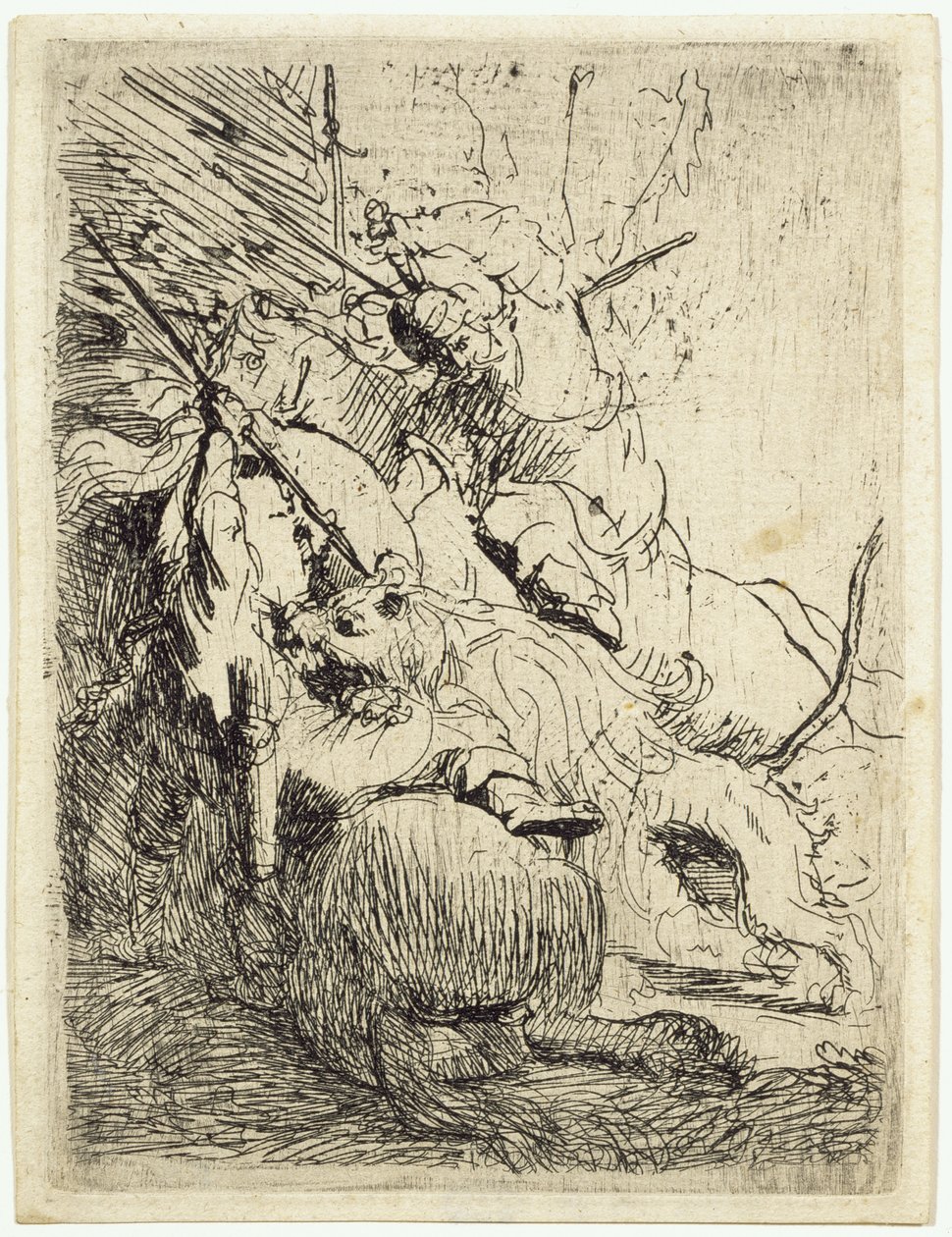 A Pequena Caçada ao Leão (com um leão) de Rembrandt van Rijn