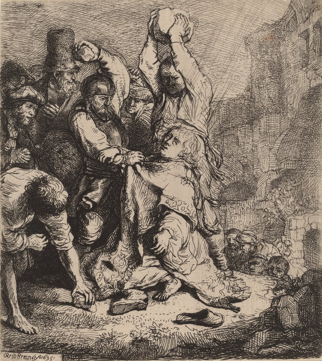 O apedrejamento de Santo Estêvão, 1635. de Rembrandt van Rijn