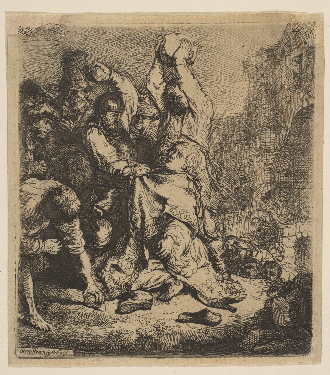A lapidação de Santo Estêvão, 1635. de Rembrandt van Rijn