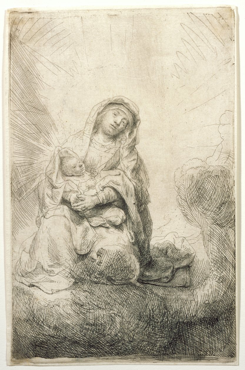 A Virgem com o Menino nas Nuvens de Rembrandt van Rijn