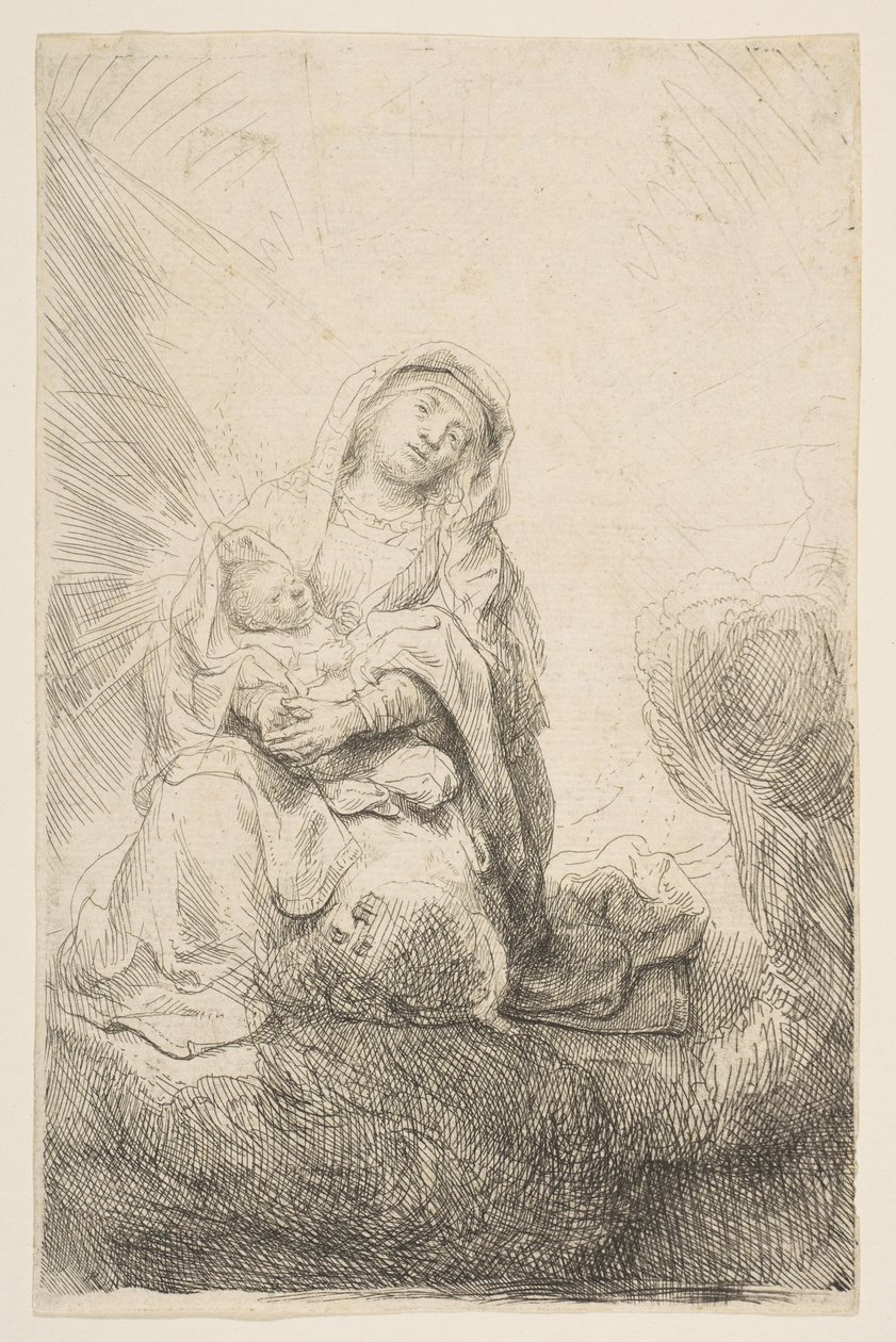 A Virgem e o Menino nas Nuvens, 1641. de Rembrandt van Rijn
