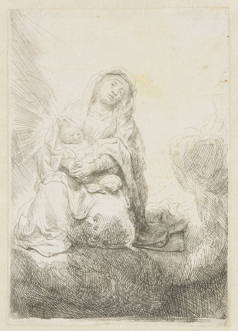A Virgem e o Menino nas nuvens de Rembrandt van Rijn