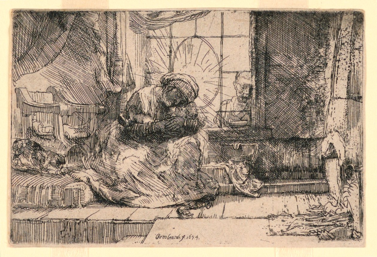 A Virgem e o Menino com o Gato e José na Janela de Rembrandt van Rijn