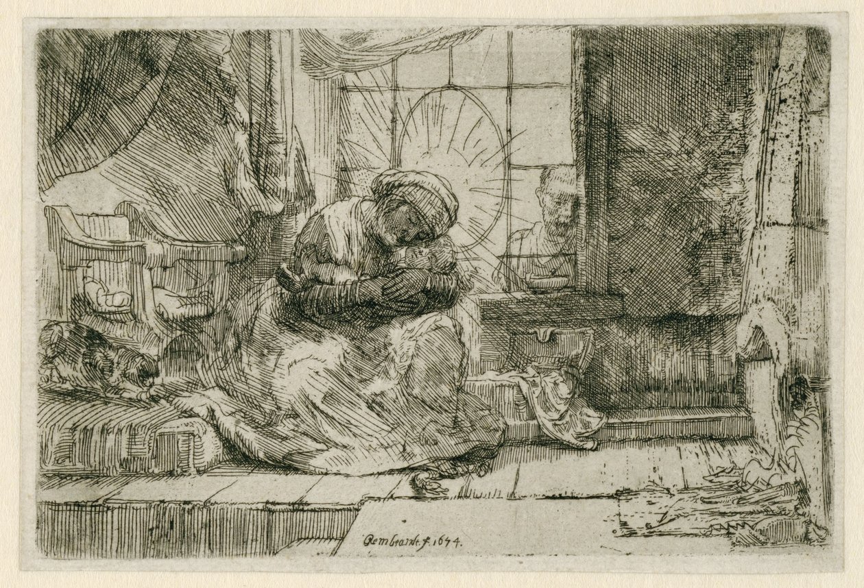 A Virgem e o Menino com o gato e a serpente de Rembrandt van Rijn