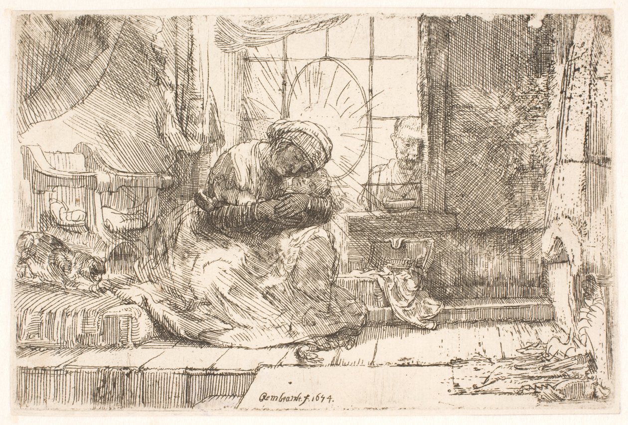 A Virgem e o Menino com o gato: e José à janela de Rembrandt van Rijn