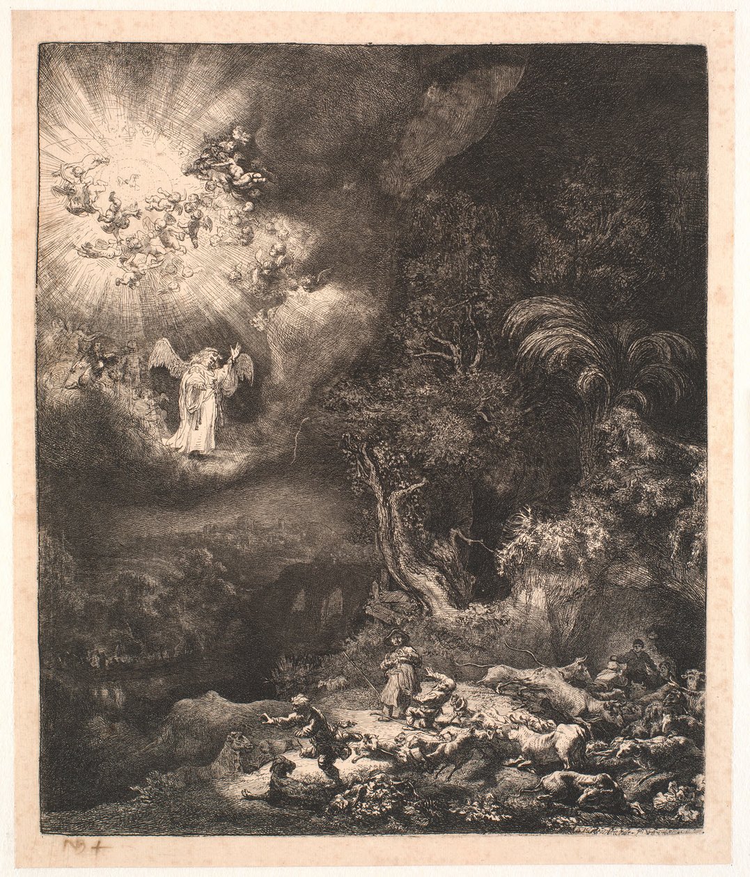 O anjo aparecendo aos pastores de Rembrandt van Rijn