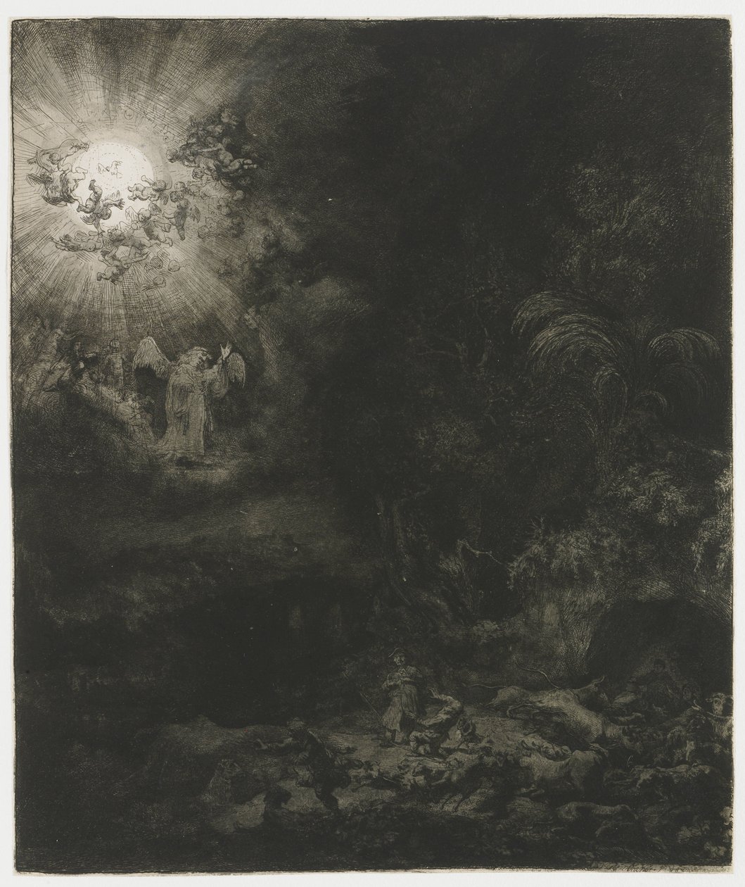 O anjo aparecendo aos pastores de Rembrandt van Rijn