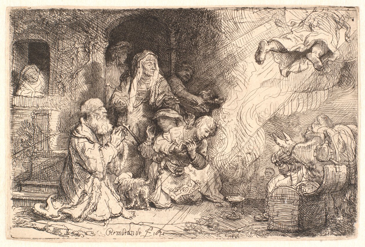 O Anjo Saindo da Família de Tobit de Rembrandt van Rijn
