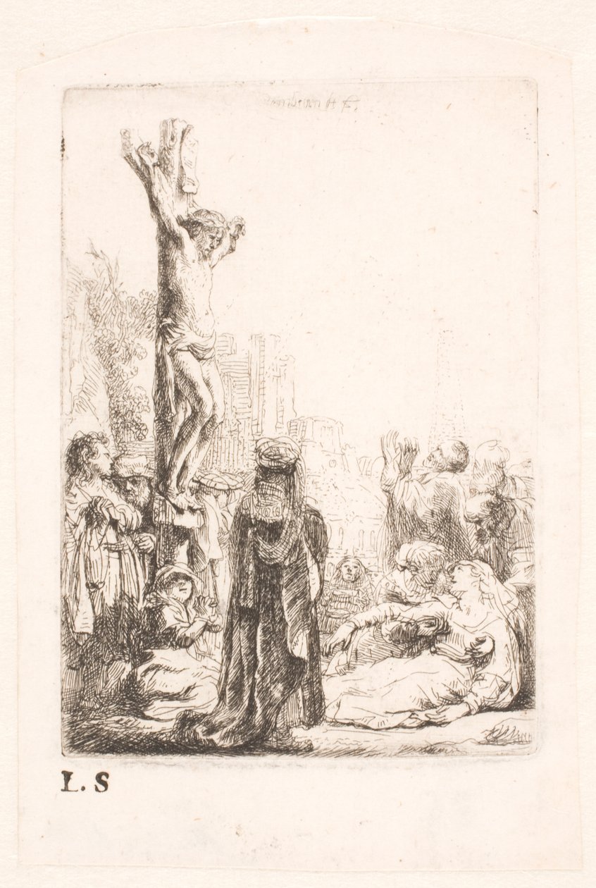 A crucificação: pequena placa de Rembrandt van Rijn