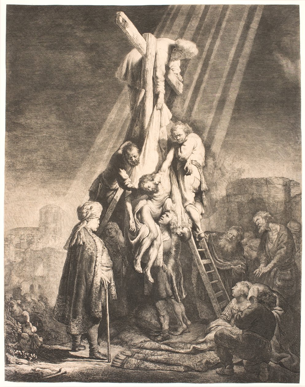 A descida da cruz: segunda placa de Rembrandt van Rijn