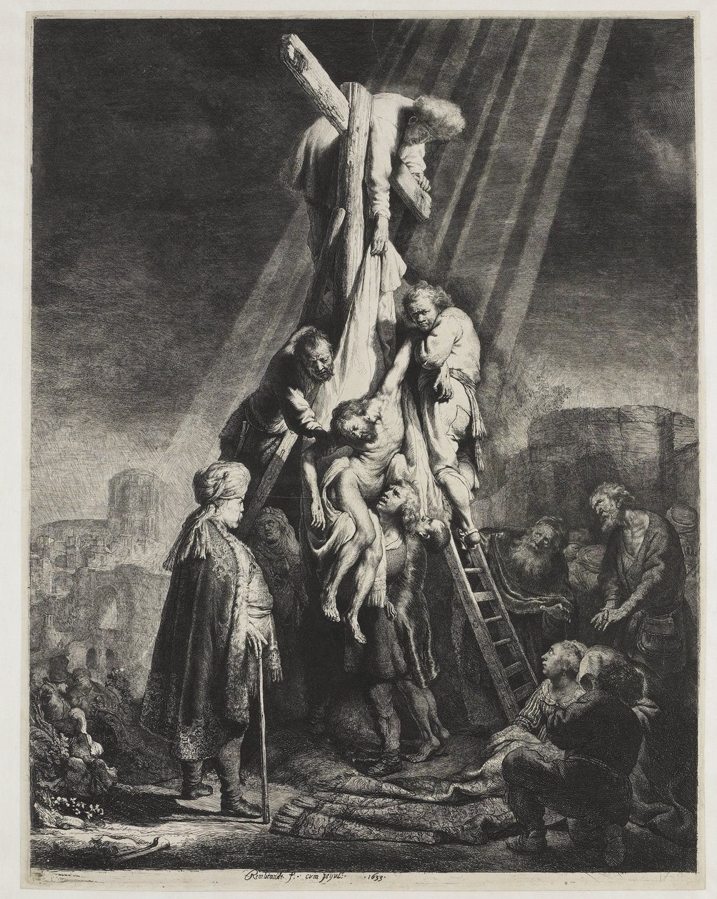 A descida da cruz: segunda placa de Rembrandt van Rijn