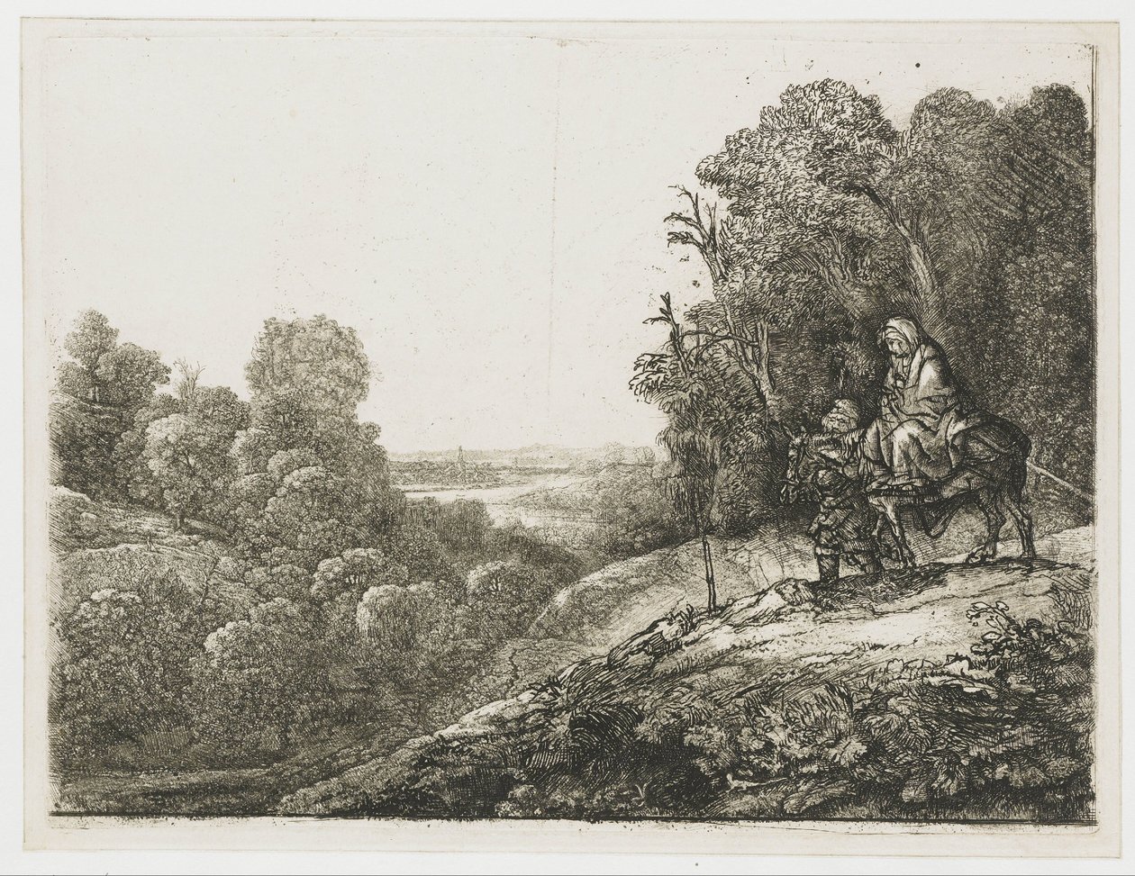 A fuga para o Egito: gravura adaptada de Seghers de Rembrandt van Rijn