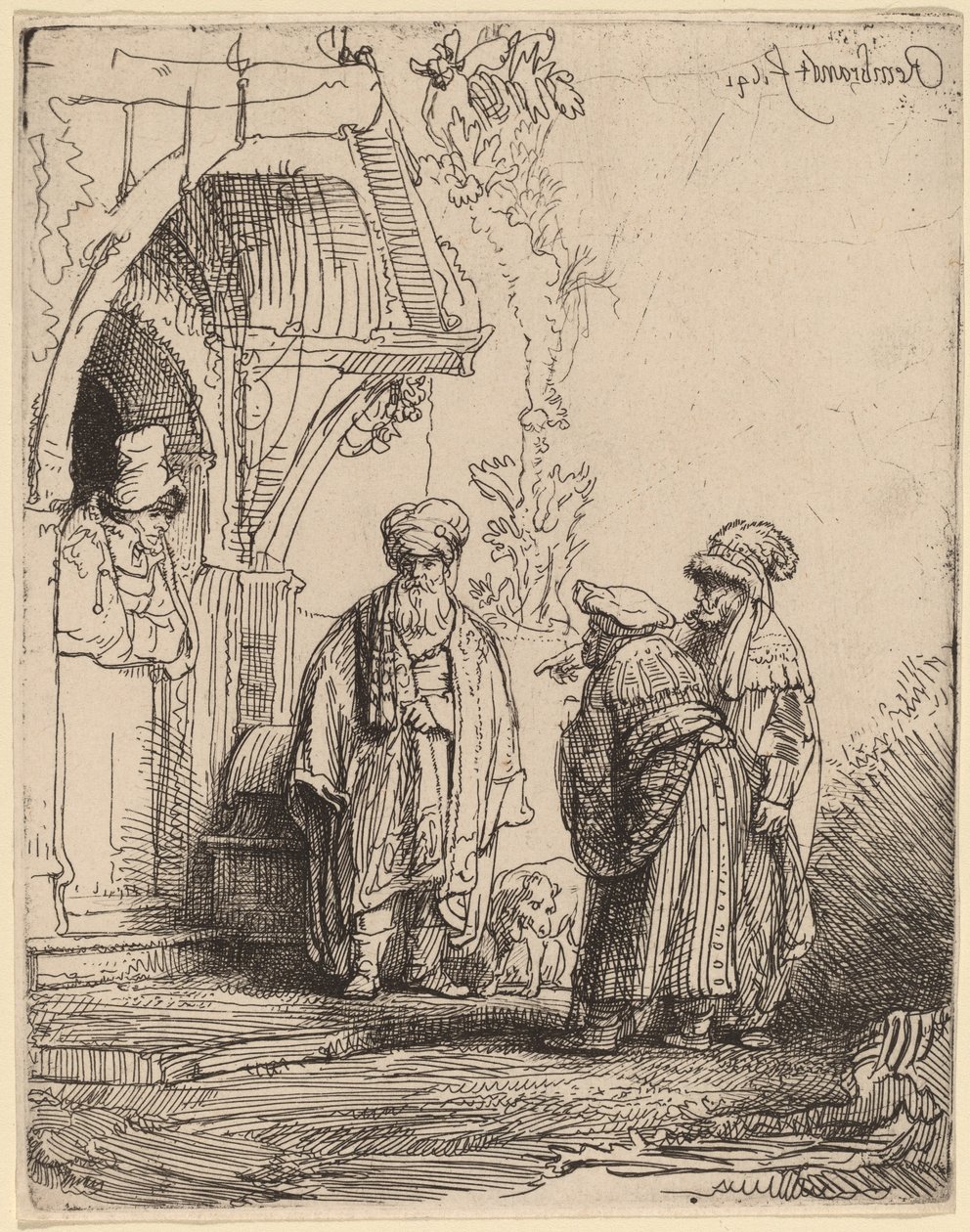 Três figuras orientais (Jacó e Labão?) de Rembrandt van Rijn