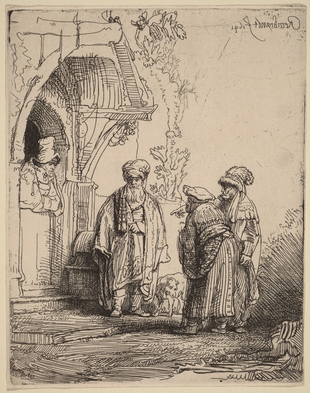 Três figuras orientais (Jacó e Labão) de Rembrandt van Rijn
