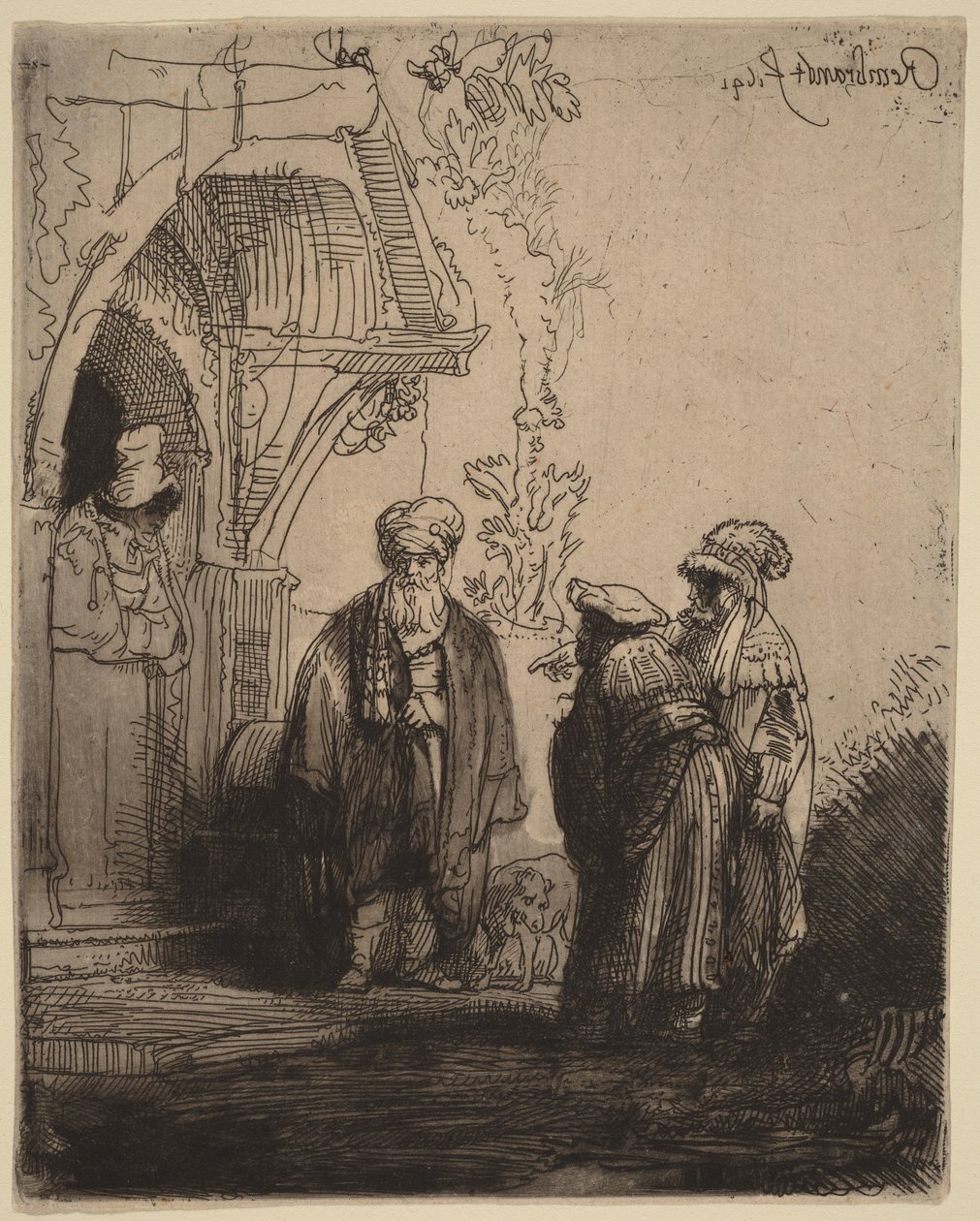 Três figuras orientais (Jacó e Labão) de Rembrandt van Rijn