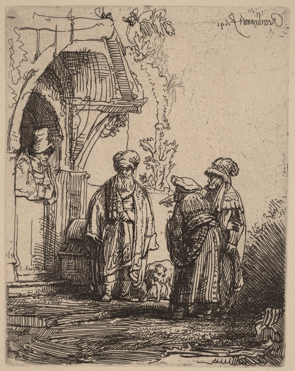 Três figuras orientais (Jacó e Labão) de Rembrandt van Rijn