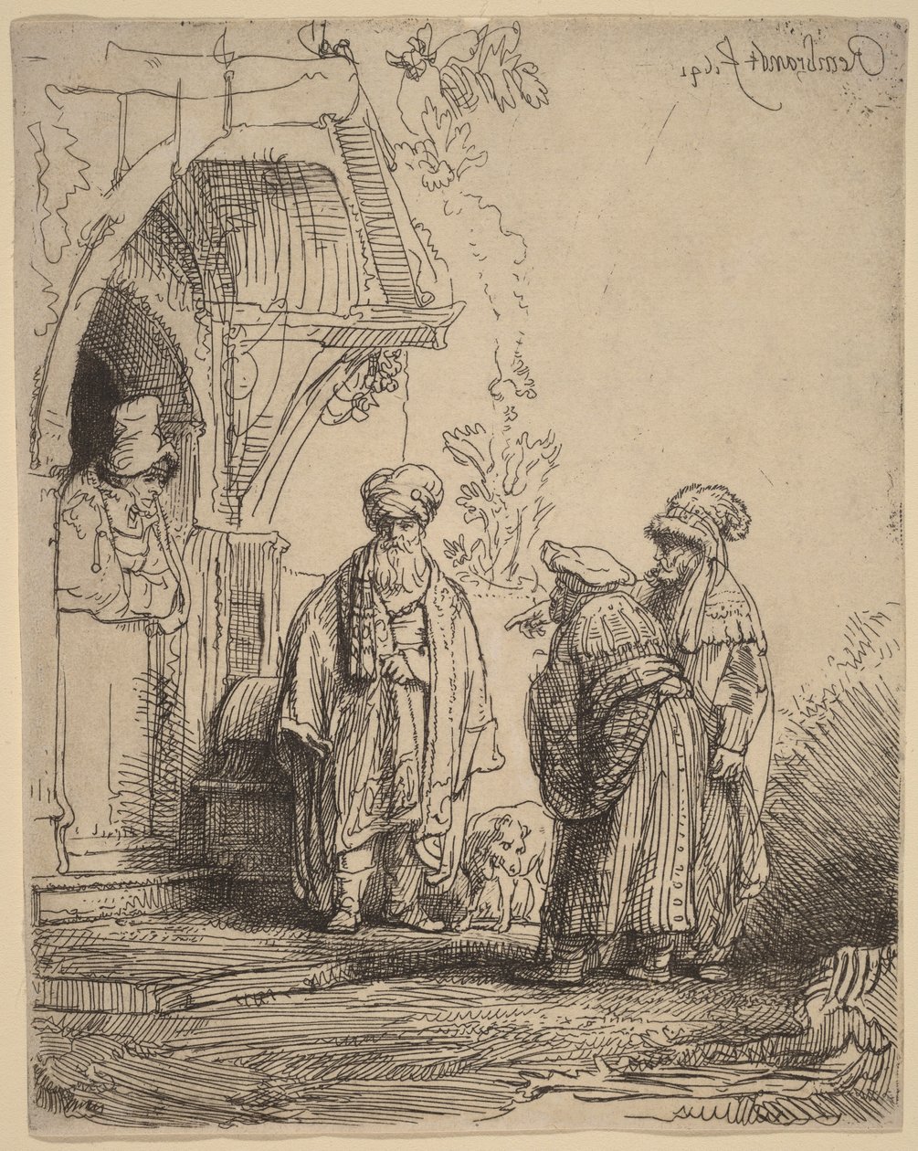 Três figuras orientais (Jacó e Labão) de Rembrandt van Rijn