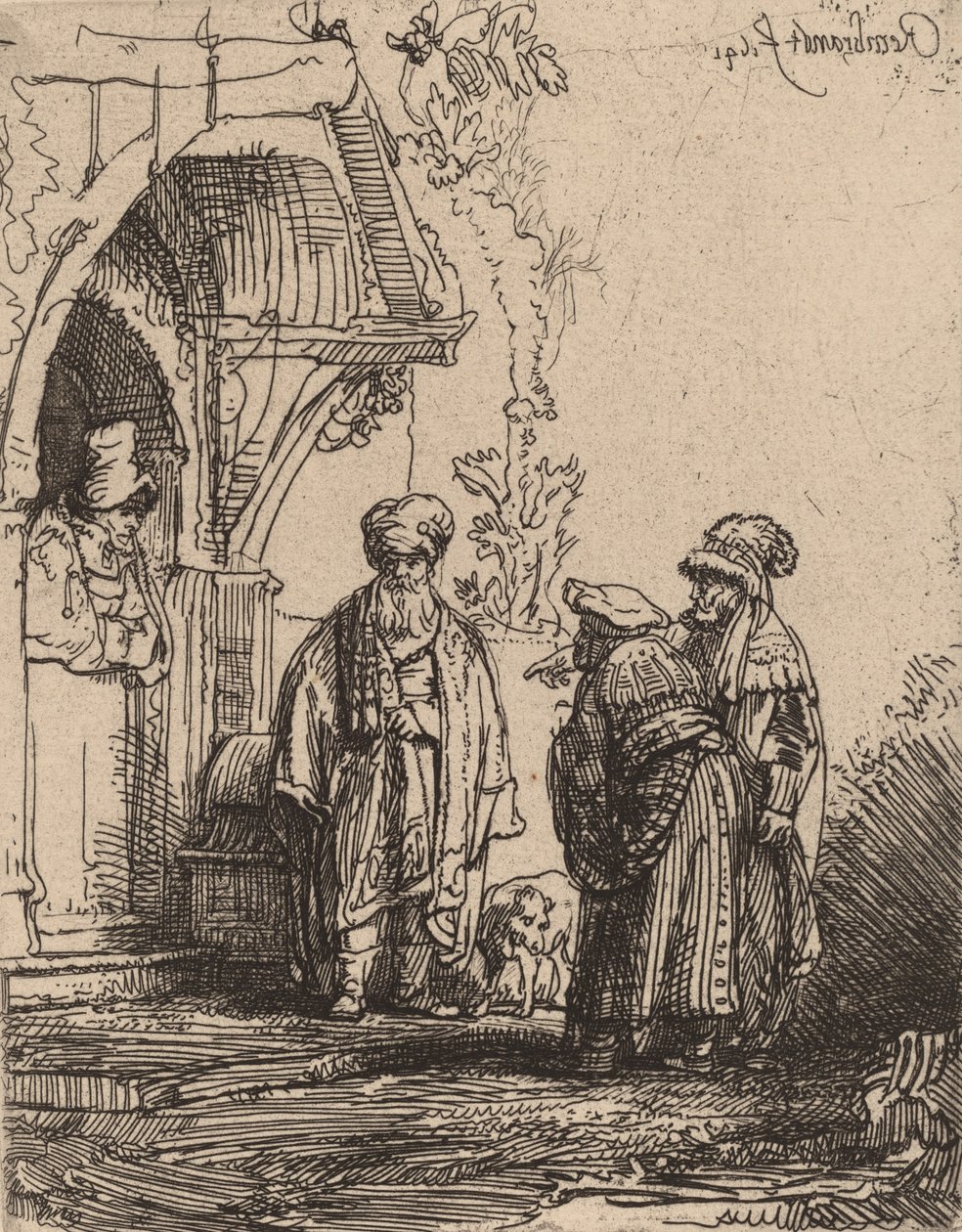 Três figuras orientais Jacó e Labão, 1641. de Rembrandt van Rijn