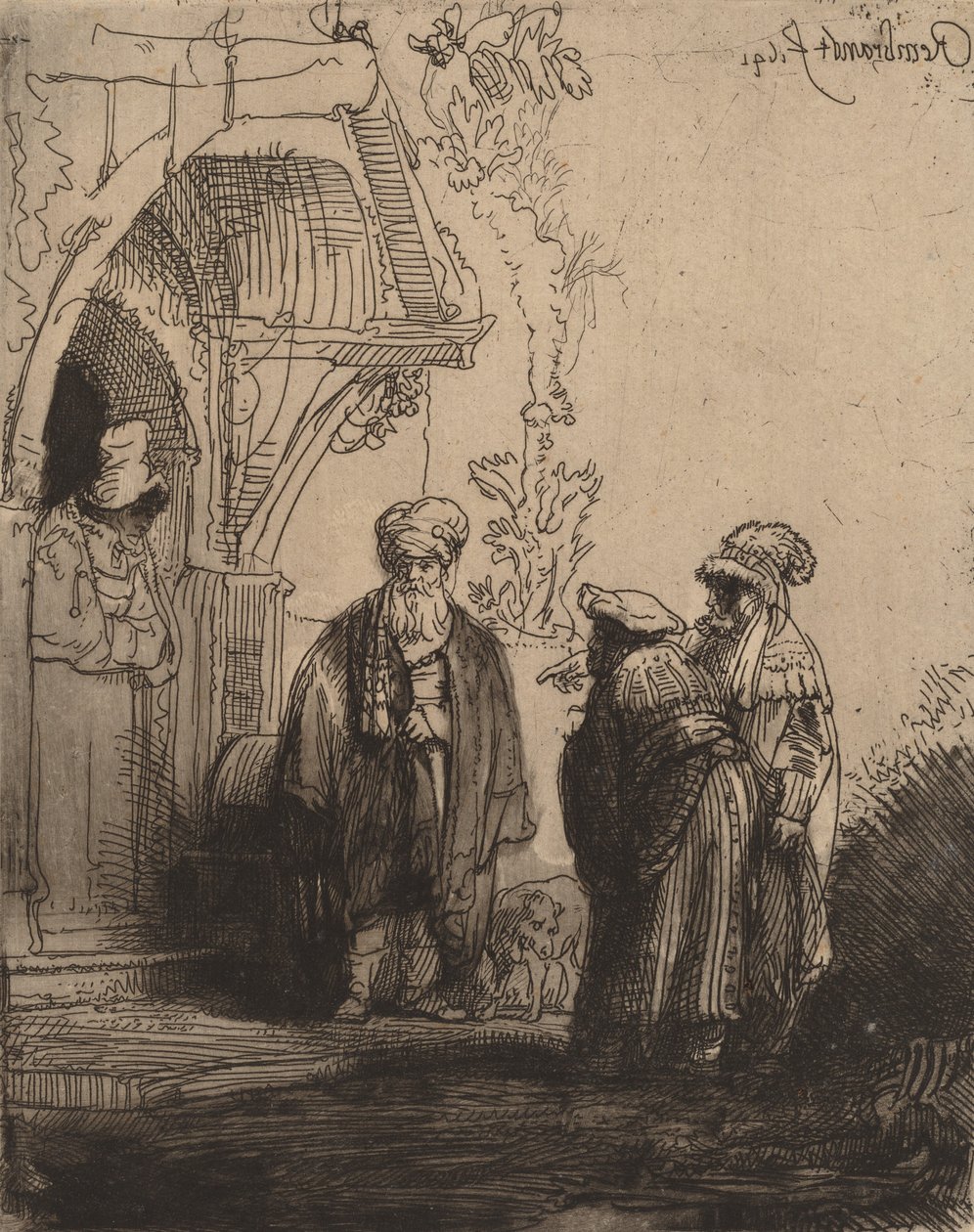 Três figuras orientais Jacó e Labão, 1641. de Rembrandt van Rijn
