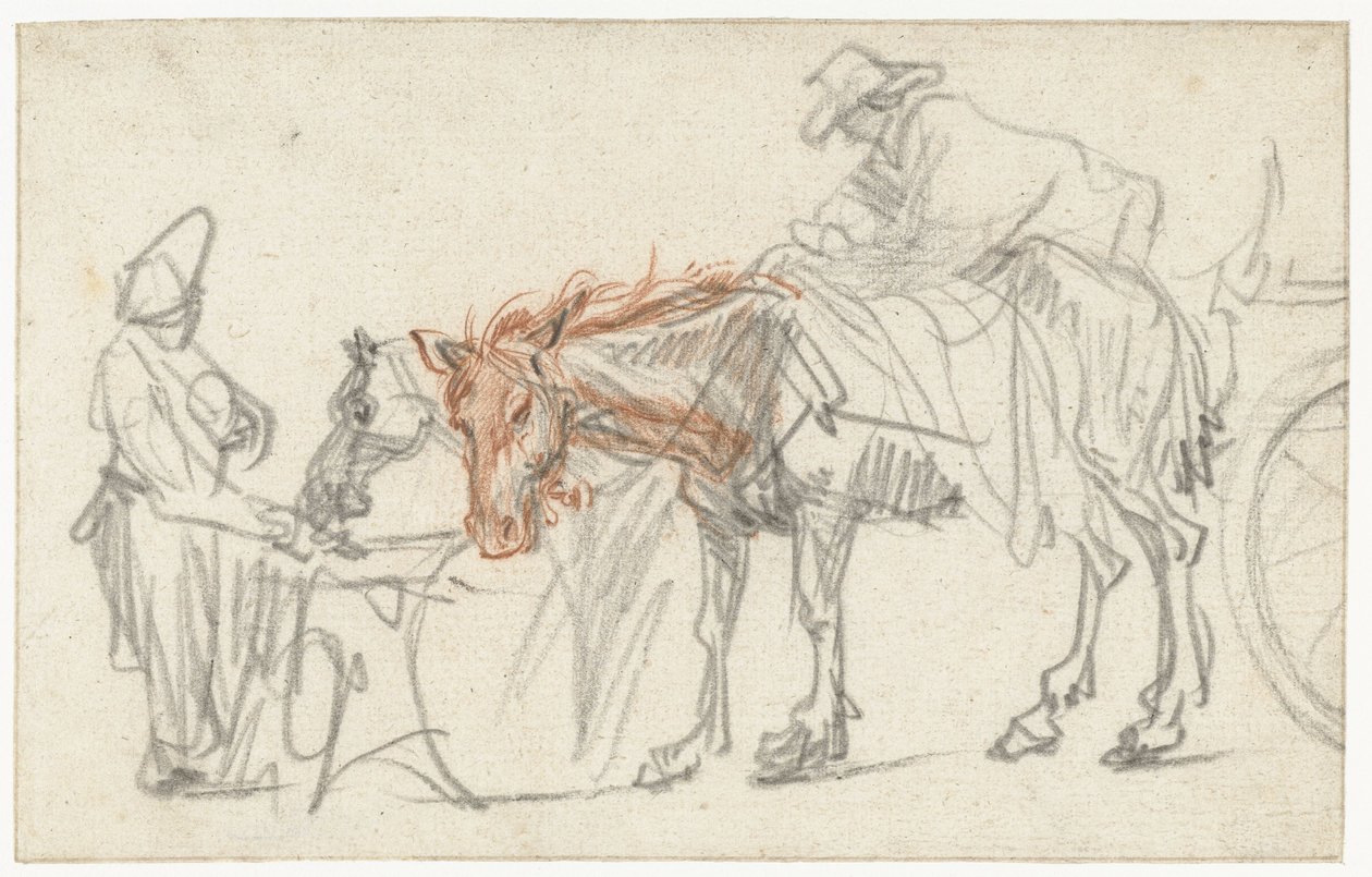 Dois cavalos num ponto de paragem de Rembrandt van Rijn